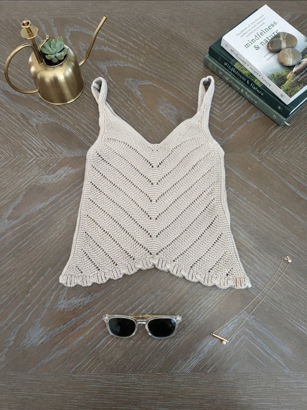 Streetwear Society Beige Crochet Knit Cami Top